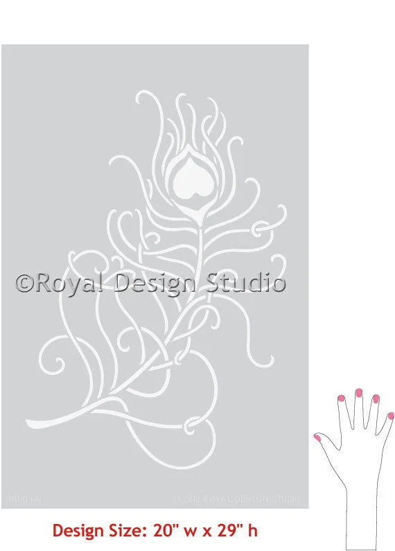 Grande Peacock Feathers Wall Stencil