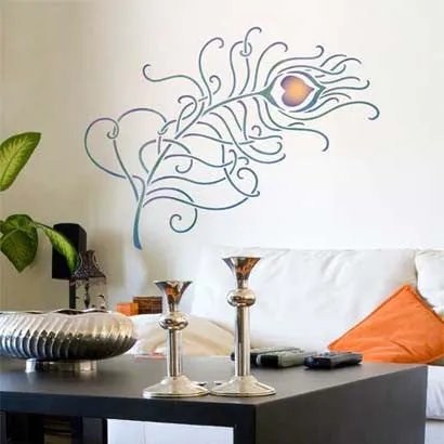 Grande Peacock Feathers Wall Stencil