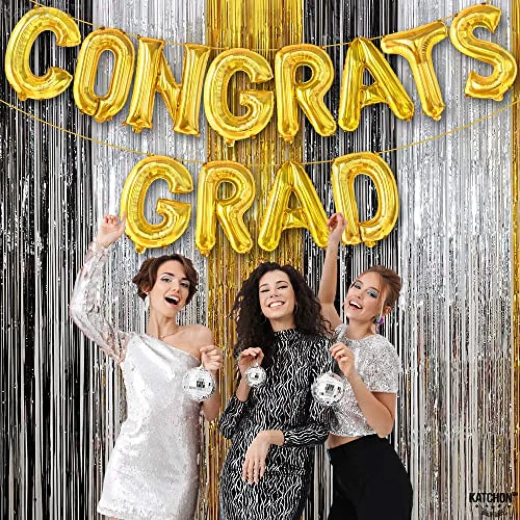 KatchOn, Gold Congrats Grad Balloons - 16 Inch | Congrats Balloons for Graduation Party Decorations 2023 | Congrats Balloon Banner, 2023 Congrats Grad Banner | Graduation Decorations Class of 2023