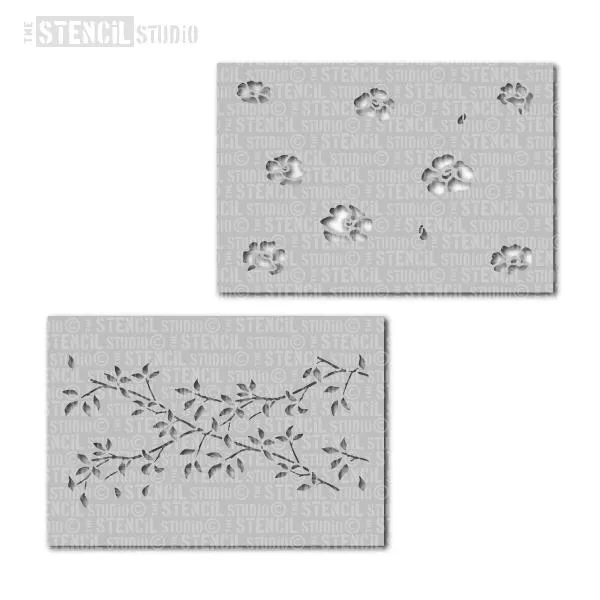 Leaf Trellis Repeat & Roses Stencil Set